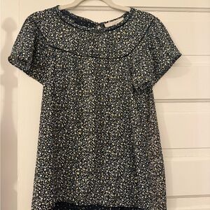 LOFT Navy Floral Short-Sleeve Blouse